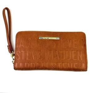 Steve Madden Embossed Monogram Zip Around Wallet Wristlet